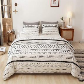 img 4 attached to 🛏️ Smoofy Comforter Set: Boho Aztec Folkloric Art Pattern Bedding - Soft Microfiber Fill - Includes 1 Comforter & 2 Pillowcases (White & Black)