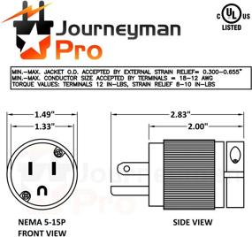 img 1 attached to 🔌 Commercial Grade PVC Black Male Plug Replacement Cord Outlet - Journeyman-Pro 515PV, 15 Amp 120-125 Volt, NEMA 5-15P, 2Pole 3Wire, Straight Blade (1-PACK, BLACK)