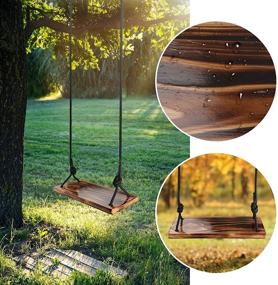 img 2 attached to ATFWEL Carbonized Tree Swing Seat: Adjustable Rope, Durable Wood, 440LB Capacity – Perfect for Yard, Indoor, and Outdoor Fun (16.5x7.9x1.0 inch)