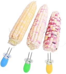 img 1 attached to 🌽 ECO-FUSED Corn Holders - 4 Pairs (Orange/Yellow/Blue/Green) - Corn on The Cob Skewers - Ergonomic Handle Pins - Interlocking Design - Ideal for Home Cooking, BBQ, Picnics, Camping, and Parties