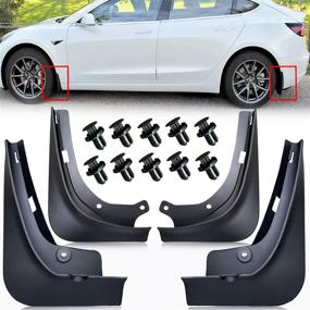 img 4 attached to 🚗 Крылья от брызг KEPENRI для Tesla Model 3 - недолбируемые шлейфы отколов на 2021-2017 годы - матово-черные передние/задние крылья от брызг