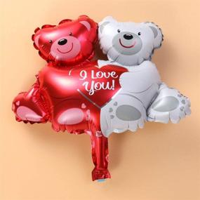 img 1 attached to 🎈 BinaryABC 12inch Valentine's Day Balloons Decorations with Hugging Bear Balloon, I Love You Foil Balloon - Valentine's Day Supplies Set of 2