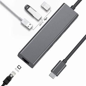 img 1 attached to Deep Gray USB C Hub Multiport Adapter with Gigabit Ethernet, USB-C 3.0 Hub for MacBook, TV Box, 🔌 Samsung Tablet, Microsoft Surface, Keyboard, U Disk, HDD, and More Type C Devices - USB Charging Hub Ethernet Adapter