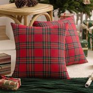 🎄 christmas plaid decorative throw pillow covers - aqothes 2 pack, scottish tartan cushion cases for farmhouse home holiday decor, red and green, 18 x 18 inches logo