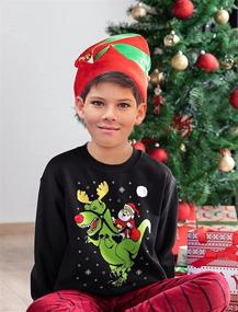 img 2 attached to 🦖 Roaring with Style: T Rex Santa Christmas Sweater Sweatshirt for Boys - Fashion Hoodies & Sweatshirts