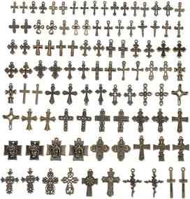 img 4 attached to 🏺 Lot of 100 Mixed Antique Bronze Cross Charms and Pendants