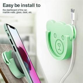 img 2 attached to 🐻 3 Pack of Green Cute Bear Style Silicone Socket Car Mount Phone Holders with Line Clasp - Suitable for Dashboard, Home, Office, Kitchen, Desk, and Wall