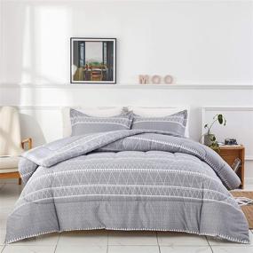 img 4 attached to Joyreap 3pcs Comforter Set Gray: Ultra Soft Microfiber, Triangle Stripes Boho Design, All Season Bedding (Full/Queen, 90x90 inches)