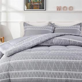 img 2 attached to Joyreap 3pcs Comforter Set Gray: Ultra Soft Microfiber, Triangle Stripes Boho Design, All Season Bedding (Full/Queen, 90x90 inches)