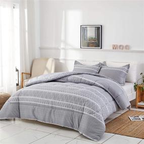 img 3 attached to Joyreap 3pcs Comforter Set Gray: Ultra Soft Microfiber, Triangle Stripes Boho Design, All Season Bedding (Full/Queen, 90x90 inches)