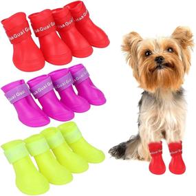 img 4 attached to 🐾 JETTINGBUY Waterproof Dog Boots: 12-Piece Set of Non-Slip Silicone Shoes for Rainy Days - Ideal Pet Boots for Dogs and Cats (3 Sets, 3 Colors)