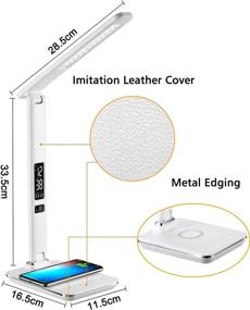 img 2 attached to 🔌 Wireless Charging LED Desk Lamp with Clock, Alarm, Date, and Temperature - Home Office Table Lamp with Imitation Leather Finish