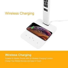 img 3 attached to 🔌 Wireless Charging LED Desk Lamp with Clock, Alarm, Date, and Temperature - Home Office Table Lamp with Imitation Leather Finish