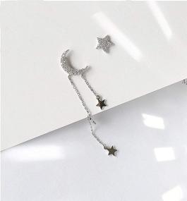 img 1 attached to S925 Sterling Silver Star Moon CZ Stud Tassel Chain Dangle Earrings - Hypoallergenic Delicate Gift for Women & Girls