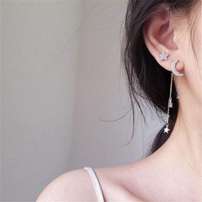 img 3 attached to S925 Sterling Silver Star Moon CZ Stud Tassel Chain Dangle Earrings - Hypoallergenic Delicate Gift for Women & Girls