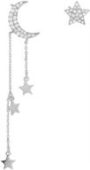 s925 sterling silver star moon cz stud tassel chain dangle earrings - hypoallergenic delicate gift for women & girls logo