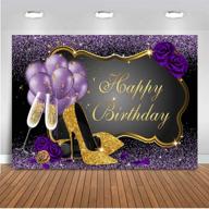 glitter purple gold happy birthday backdrop 7x5ft - high heels champagne balloon women's birthday photography background - sweet 16th, 30th, 40th, 50th bday party decorations - photo backdrops logo