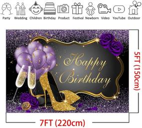 img 3 attached to Glitter Purple Gold Happy Birthday Backdrop 7x5ft - High Heels Champagne Balloon Women's Birthday Photography Background - Sweet 16th, 30th, 40th, 50th Bday Party Decorations - Photo Backdrops