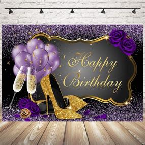 img 1 attached to Glitter Purple Gold Happy Birthday Backdrop 7x5ft - High Heels Champagne Balloon Women's Birthday Photography Background - Sweet 16th, 30th, 40th, 50th Bday Party Decorations - Photo Backdrops