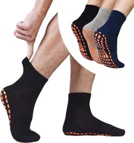 img 4 attached to 🧦 Men's Non Slip House Socks: 3 Pairs of Gripped Anti-Skid Yoga Pilates Slipper Socks for Tile, Wood Floors & Hospitals