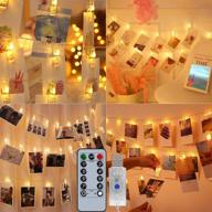 50 led photo clips string lights with remote control, usb powered fairy twinkle lights for party bedroom home decorations - 8 modes, warm white logo