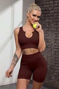 img 2 attached to 🏋️ FAFOFA Ribbed Seamless Sport Bra and High Waist Running Shorts Set for Women, Gym and Yoga 2 Piece Workout Sets