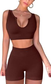 img 4 attached to 🏋️ FAFOFA Ribbed Seamless Sport Bra and High Waist Running Shorts Set for Women, Gym and Yoga 2 Piece Workout Sets