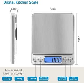 img 3 attached to Toprime Digital Gram Scale - Precision Kitchen Food Scale 500g Capacity with 0.01g Accuracy - Multifunctional Stainless Steel Pocket Scale, Back-Lit LCD Display, Tare & PCS Features - Silver