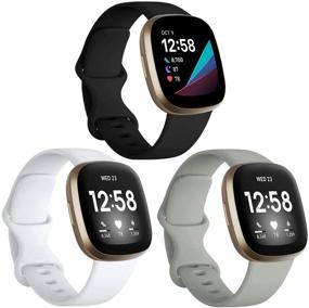 img 4 attached to 🌈 GEAK Совместимый с браслетами Fitbit Versa 3/Sense, 3 шт. Мягкие водонепроницаемые запасные ремешки для запястья для умных часов Fitbit Versa 3/Sense - Большой размер, черный/белый/серый.