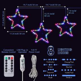 img 3 attached to 🌟 Christmas Window Star Lights - 3 Packs of USB Powered LED Ornaments with 8 Lighting Modes Remote Control for Outdoor Indoor Porch Holiday Party (Colorful Light)