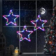 🌟 christmas window star lights - 3 packs of usb powered led ornaments with 8 lighting modes remote control for outdoor indoor porch holiday party (colorful light) логотип