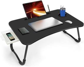 img 4 attached to 🛏️ Fayquaze Laptop Bed Table: Portable Foldable Tray with Storage Drawer & Cup Holder – Ideal for Eating, Reading, and Working on a Lap Desk Laptop Stand Floor Table