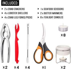 img 3 attached to 🦀 Deluxe Hiware Seafood Tools Set for 2 - Crab & Lobster Crackers, Picks, and Accessories with Butter Warmers, Scissors, Shellers, Forks, and Tealight Candles