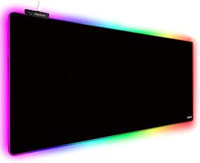 img 4 attached to 🖱️ Улучшенный RGB игровой коврик для мыши: дополнительно большой коврик для геймеров, водонепроницаемый офисный коврик DEST с 10 режимами подсветки, совместимый с RGB клавиатурой и мышью для ПК - 31.5'' x 11.8'' x 4мм (черный)