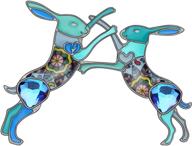 🐰 doway rhinestone enamel easter bunny double rabbit brooch pins: perfect women's and girls' decoration gifts! logo