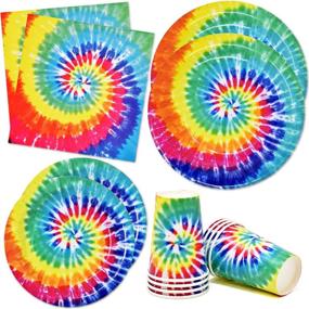 img 4 attached to Colorful Tie Dye Party Supplies: 24 Dinner Plates, 24 Dessert Plates, 24 Cups, and 50 Luncheon Napkins