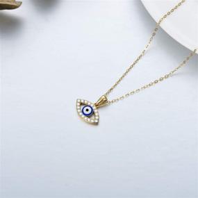 img 1 attached to 👁️ Stunning 14K Yellow Gold Evil Eye Necklace for Women & Girls with White/Blue Eye featuring Brilliant Moissanite & Cubic Zirconia Pendant for Wife, Girlfriend, or Daughter - Length: 16+1+1 inch