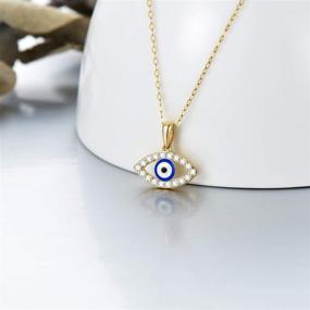 img 2 attached to 👁️ Stunning 14K Yellow Gold Evil Eye Necklace for Women & Girls with White/Blue Eye featuring Brilliant Moissanite & Cubic Zirconia Pendant for Wife, Girlfriend, or Daughter - Length: 16+1+1 inch