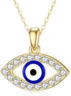 👁️ stunning 14k yellow gold evil eye necklace for women & girls with white/blue eye featuring brilliant moissanite & cubic zirconia pendant for wife, girlfriend, or daughter - length: 16+1+1 inch logo