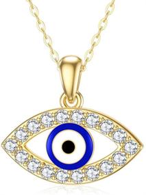 img 4 attached to 👁️ Stunning 14K Yellow Gold Evil Eye Necklace for Women & Girls with White/Blue Eye featuring Brilliant Moissanite & Cubic Zirconia Pendant for Wife, Girlfriend, or Daughter - Length: 16+1+1 inch