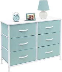 img 2 attached to 🌈 Sorbus 6-Drawer Dresser - Furniture Storage Tower for Bedroom, Hallway, Closet, Office - Steel Frame, Wood Top, Easy Pull Fabric Bins - Pastel Aqua