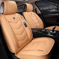 🚗 outos luxury leather zfl auto car seat covers: premium beige-2pcs front set for front driver's position logo