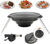 portable korean bbq grill: stainless steel with air blower & carry bag - bbqmm charcoal grill logo