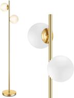 mid century modern frosted glass globe floor lamp: stylish led standing light with antique brass finish for living room, office, bedroom, study room, and hotel логотип