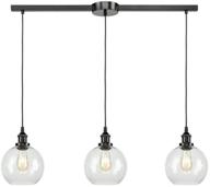 🔆 eul industrial kitchen island lighting pendant - 3 lights, clear glass globe, oil rubbed bronze, linear design logo