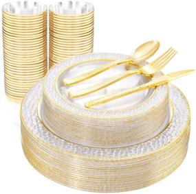 img 4 attached to 🍽️ Ciaell 150PCS Clear Gold Plastic Plates - The Perfect Party & Wedding Disposable Gold Rim Plates Set, Including 25 Dinner Plates, 25 Dessert Plates, 25 Forks, 25 Knives, 25 Spoons, and 25 Cups