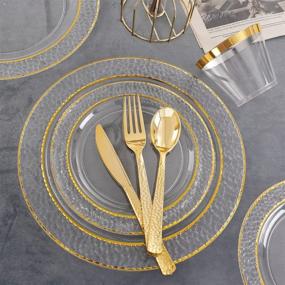 img 2 attached to 🍽️ Ciaell 150PCS Clear Gold Plastic Plates - The Perfect Party & Wedding Disposable Gold Rim Plates Set, Including 25 Dinner Plates, 25 Dessert Plates, 25 Forks, 25 Knives, 25 Spoons, and 25 Cups