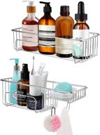 🚿 woochy rustproof bathroom shower caddy, 2 pack stainless steel shower shelf with soap dish and hooks, wall mounted shower rack organizer for bathroom and kitchen, silver - no drilling required logo