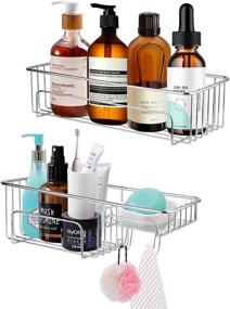 img 4 attached to 🚿 Woochy Rustproof Bathroom Shower Caddy, 2 Pack Stainless Steel Shower Shelf with Soap Dish and Hooks, Wall Mounted Shower Rack Organizer for Bathroom and Kitchen, Silver - No Drilling Required