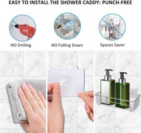 img 2 attached to 🚿 Woochy Rustproof Bathroom Shower Caddy, 2 Pack Stainless Steel Shower Shelf with Soap Dish and Hooks, Wall Mounted Shower Rack Organizer for Bathroom and Kitchen, Silver - No Drilling Required